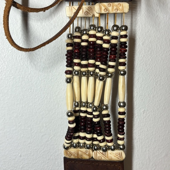 Leather Vintage Beaded Ivory Boho Belt - Picture 13 of 17